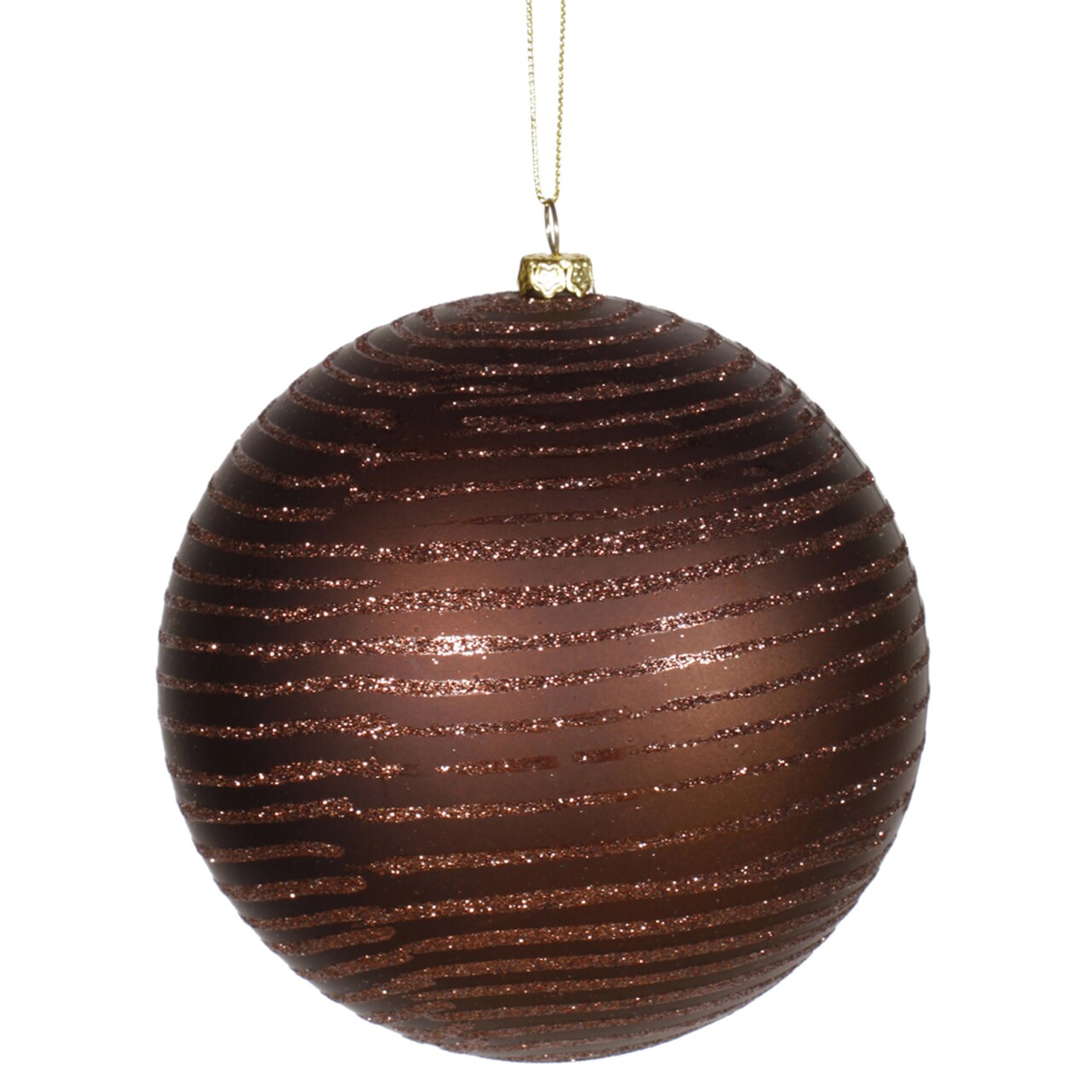Vickerman Chocolate Brown Glitter Striped Shatterproof Christmas Ball Ornament 4.75" (120mm)